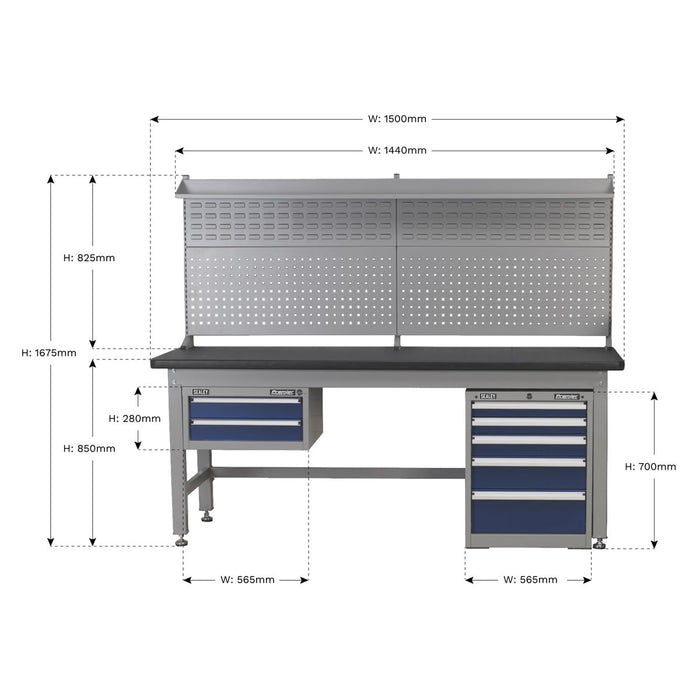 Sealey 1.5m Complete Industrial Workstation & Cabinet Combo API1500COMB02 Sealey - Town Tools 