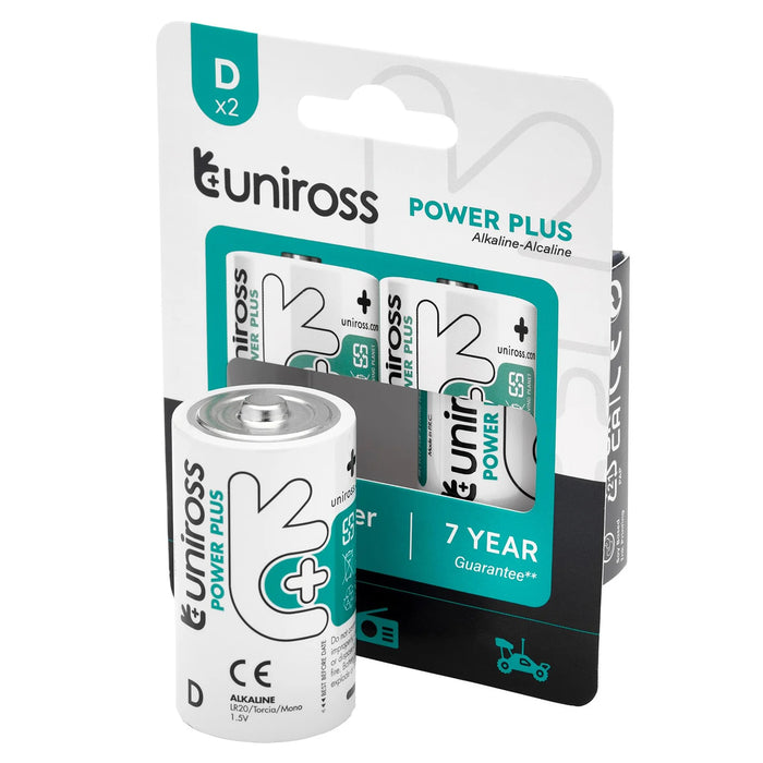 6 Piece Uniross LR20 D Power Plus Alkaline Batteries (Pack of 2) - UPPDPK2
