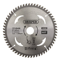 Draper TCT Circular Saw Blade for Laminate & Wood, 185 x 25.4mm, 60T - SBW7
