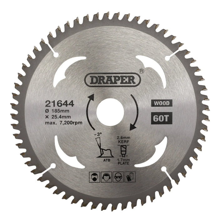 Draper TCT Circular Saw Blade for Laminate & Wood, 185 x 25.4mm, 60T - SBW7