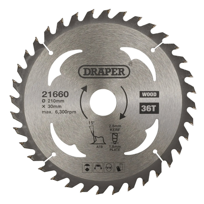 Draper TCT Circular Saw Blade for Wood, 210 x 30mm, 36T - SBW8