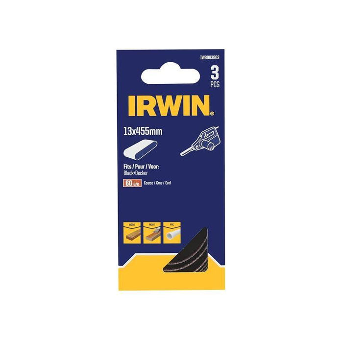 Irwin® Powerfile Sanding Belt 13 x 455mm 60G (Pack 3) IRWIN® - Town Tools