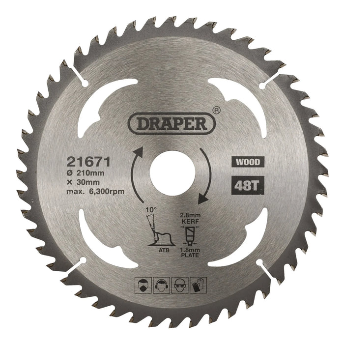 Draper TCT Circular Saw Blade for Wood, 210 x 30mm, 48T - SBW9