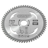 Draper TCT Circular Saw Blade for Wood, 210 x 30mm, 60T - SBW10
