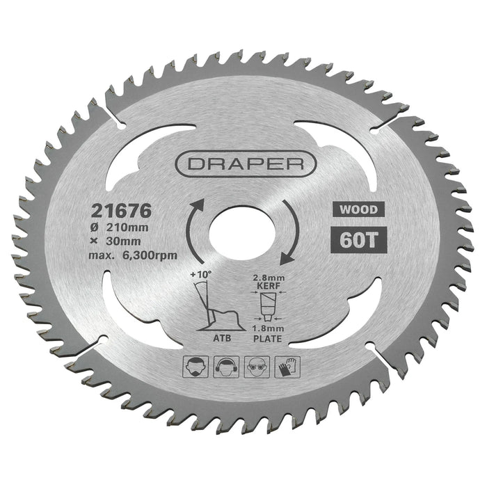 Draper TCT Circular Saw Blade for Wood, 210 x 30mm, 60T - SBW10