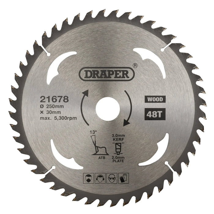Draper TCT Circular Saw Blade for Wood, 250 x 30mm, 48T - SBW11