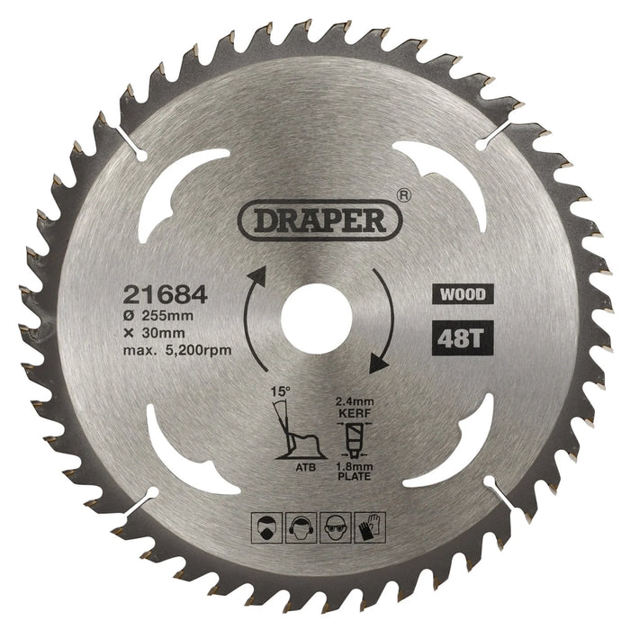 Draper TCT Circular Saw Blade for Wood, 255 x 30mm, 48T - SBW14