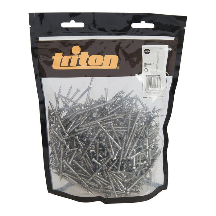 Triton Stainless Steel Pocket-Hole Screws Pan Head Coarse SS Deck 8 x 2" 500pk Triton - Town Tools 