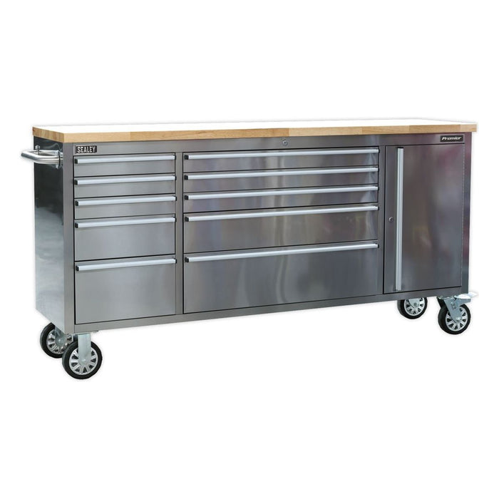 Sealey Mobile Stainless Steel Tool Cabinet 10 Drawer & Cupboard AP7210SS Sealey - Town Tools 