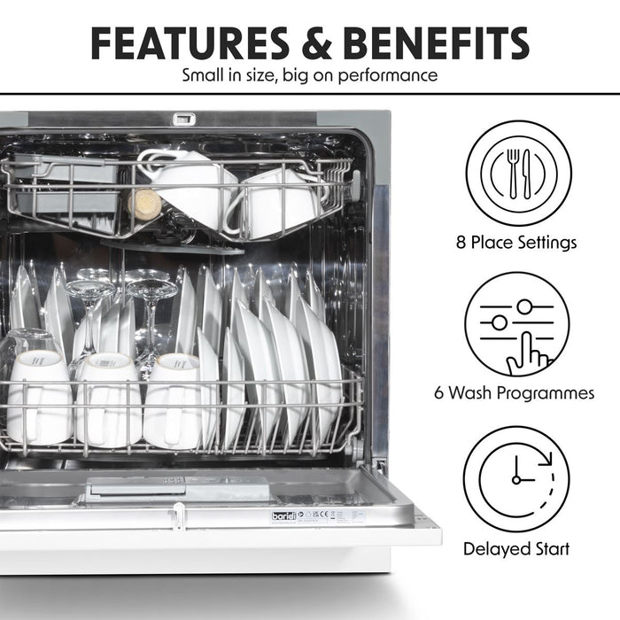 Baridi Tabletop Dishwasher 8 Place Settings 8L Capacity - White DH86 Baridi - Town Tools 