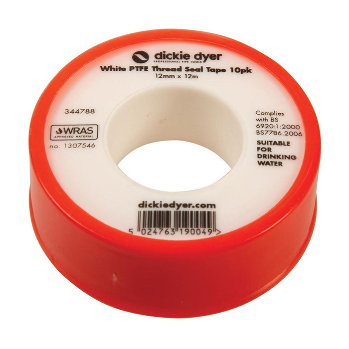 Dickie Dyer White PTFE Thread Seal Tape 10pk 12mm x 12m Dickie Dyer - Town Tools 