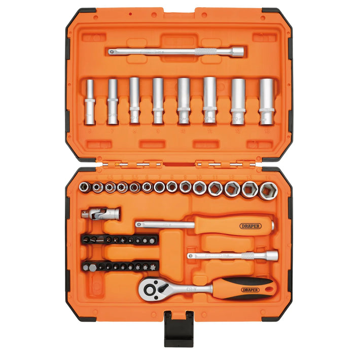 Draper HI-TORQ® 6 Point Socket Set, 1/4" (47 Piece) - BD47M-O