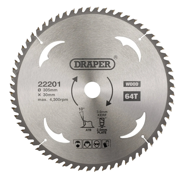 Draper TCT Circular Saw Blade for Wood, 305 x 30mm, 64T - SBW16