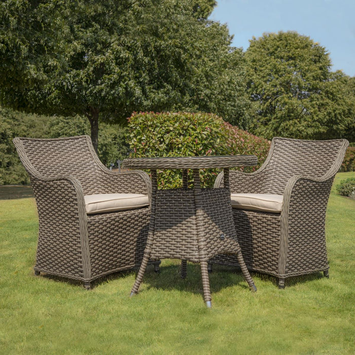 Dellonda Chester Rattan Wicker Outdoor Dining Set Tempered Glass Tabletop 3pc