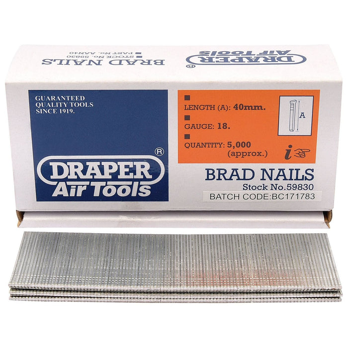 Draper Brad Nails, 40mm (Pack of 5000) 59830 Draper - Town Tools 