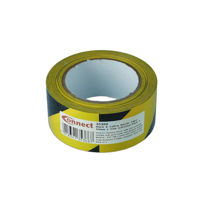 Connect Black & Yellow Barrier Tape 50mm x 33m Adhesive 1pc 35366 Tool Connection - Town Tools 