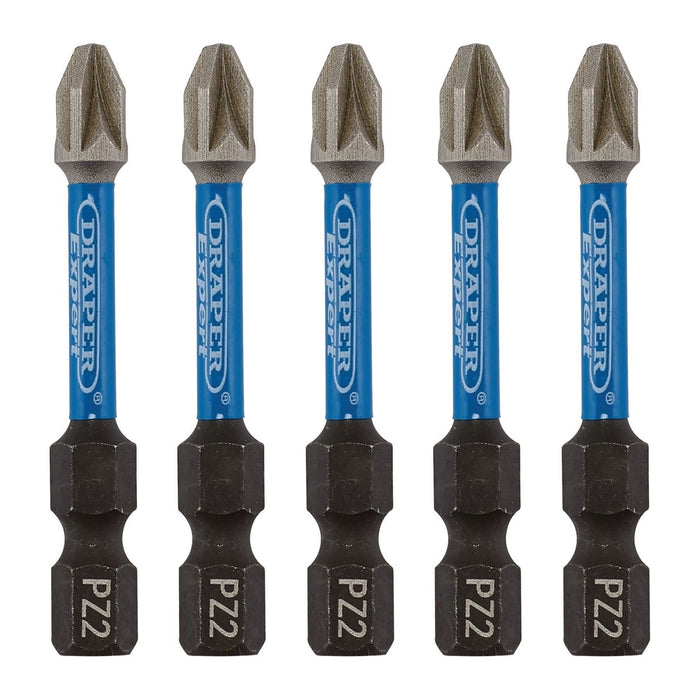 Draper Expert PZ-Type Impact Screwdriver Bits, No.2 x 50mm, 1/4" Hex (Pack of 5) Draper - Town Tools 