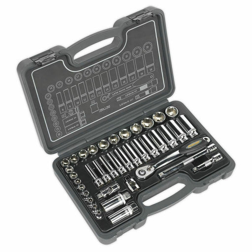 Sealey Socket Set 38pc 3/8"Sq Drive 6pt WallDrive Metric AK7952 Sealey - Town Tools 