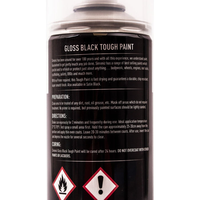 Simoniz Gloss Black Tough Car Spray Protection Paint Aerosol Durable 500ml