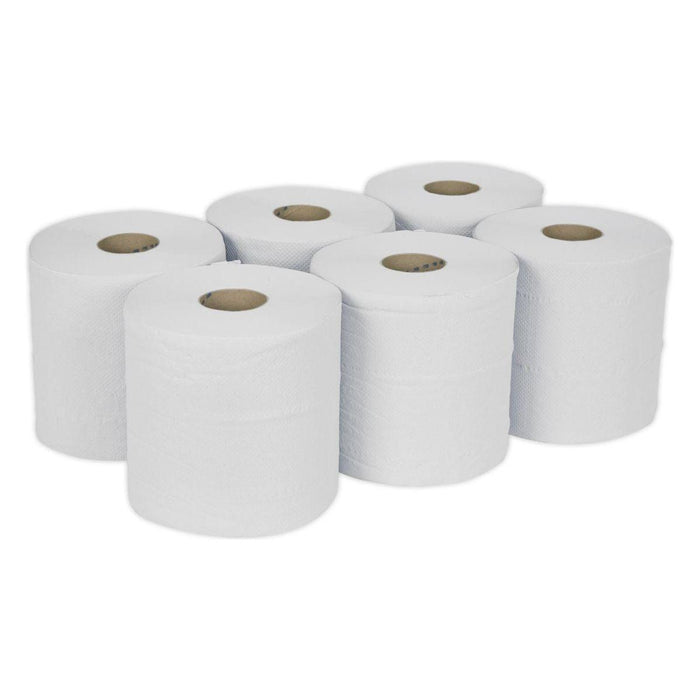 Sealey Paper Roll White 2-Ply Embossed 150m Pack of 6 WHT150 Sealey - Town Tools 