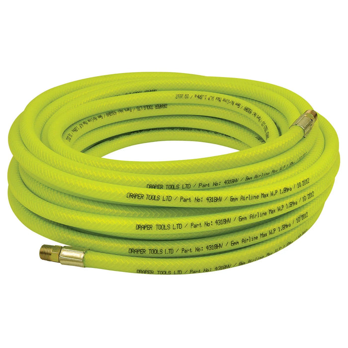 Draper High-Vis Air Line Hose, 15.2m, Bore, 1/4" BSP 6-10mm