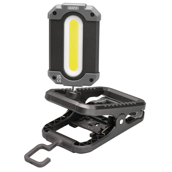 Draper COB LED Rechargeable Work Light and Power Bank with Clamp, 10W, 1000