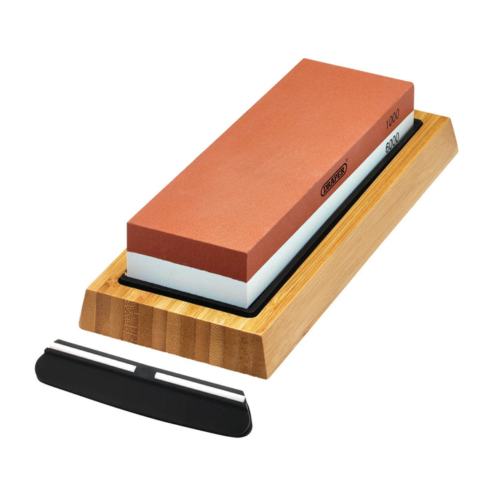 Draper Double Sided Whetstone Sharpening Stone with Non-Slip Base and Angle