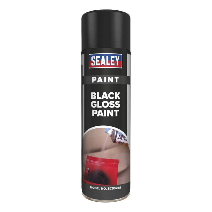 Sealey Black Gloss Paint 500ml Pack of 6 SCS025