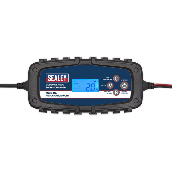 Sealey Compact Auto Smart Charger & Maintainer 4A 6/12V AUTOCHARGE400HF Sealey - Town Tools 