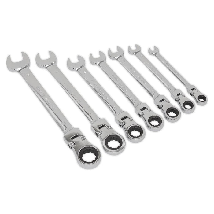 Sealey Flexible Head Ratchet Combination Spanner Set 7pc Metric S01143 Siegen by Sealey - Town Tools 