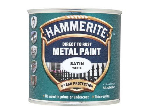 Hammerite Direct to Rust Satin Finish Metal Paint White 250ml Hammerite - Town Tools