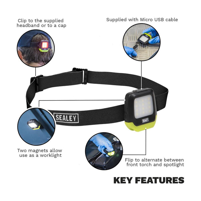 Sealey Rechargeable Clip Light with Auto-Sensor 2W & 1.5W SMD LED HT02LED Sealey - Town Tools 