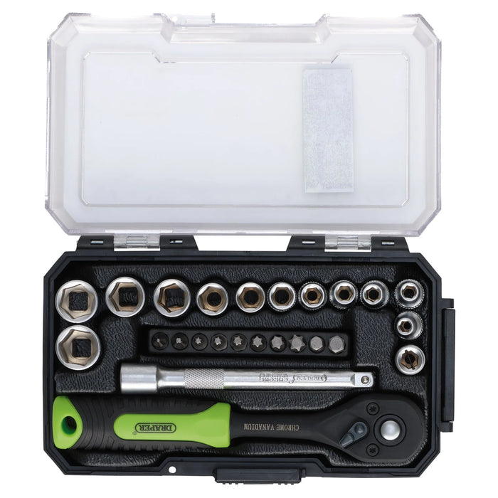 Draper HI-TORQ® Metric Socket and Bit Set, 1/4" Sq. Dr. (25 Piece) - 1/4SS25