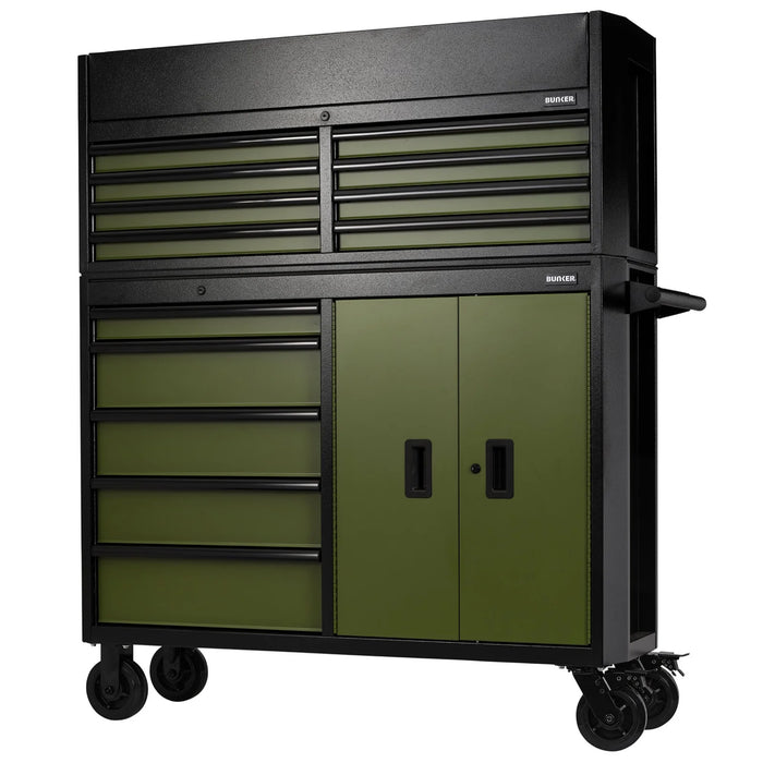 Draper BUNKER 13 Drawer Combined Roller Cabinet and Tool Chest, 52", Green