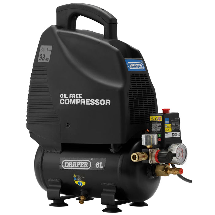 Draper 230V 6L Oil-Free Air Compressor, 1.1kW/1.5hp - DA6/169