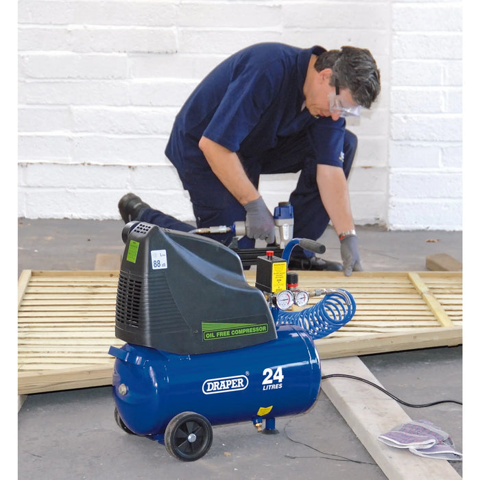 Draper 230V 24L Direct Drive Oil-Free Air Compressor, 1.1kW/1.5hp - DA25/169