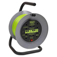 Sealey 15m Cable Reel with Thermal Trip 4 x 230V - Hi-Vis Green BCR153TG