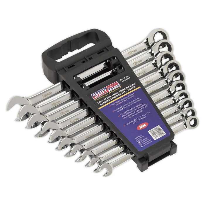 Sealey Combination Ratchet Spanner Set 10Pc Extra-Long Me Sealey - Town Tools 