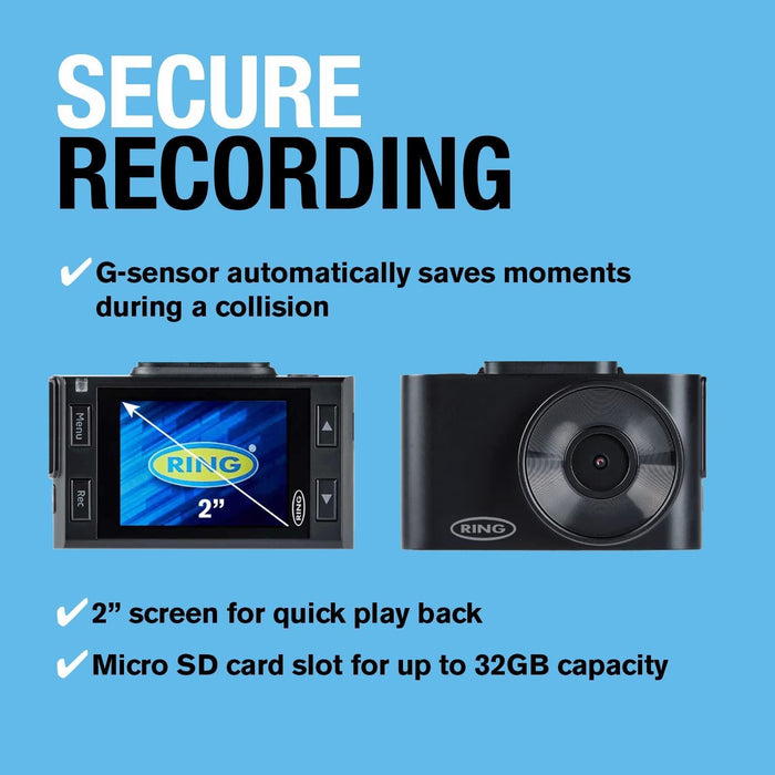 Ring Automotive RDC1000 Dash Cam WiFi HD 720p 30fps 2" Screen G-Sensor front car Ring Automotive - Town Tools 