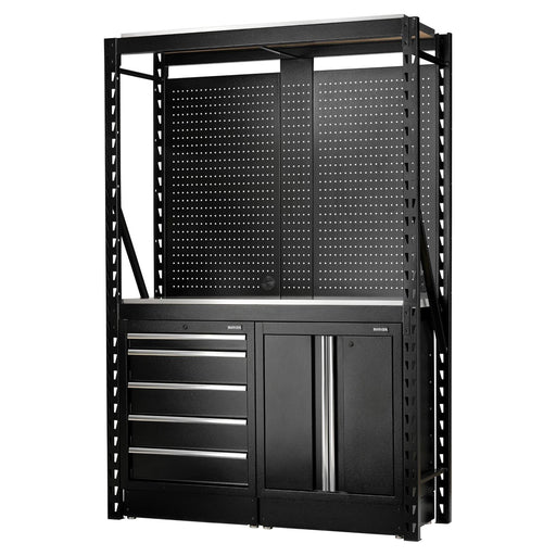 Bunker 15 Piece Modular Storage Combo 2 Tier Racking with Stainless Steel Shelving, Pegboards and Floor Cabinets, 1500mm Draper - Town Tools