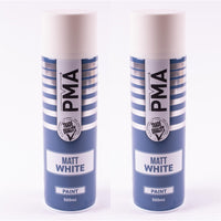 2 x PMA Aerosol Spray Paint Matt White Acrylic High Coverage 500ml