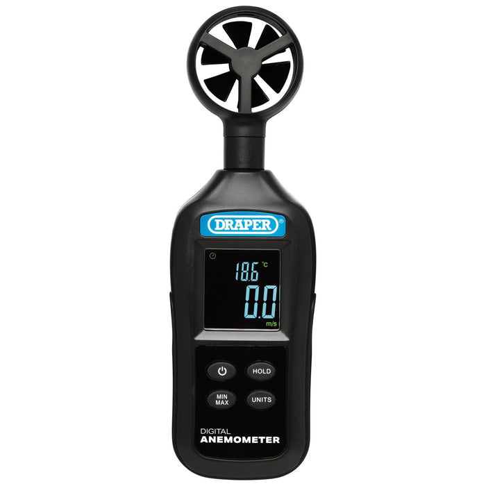 Handheld Digital Anemometer - Wind Speed and Temperature Meter, 0.4-30m/s and -20 to +70&deg;C Draper - Town Tools