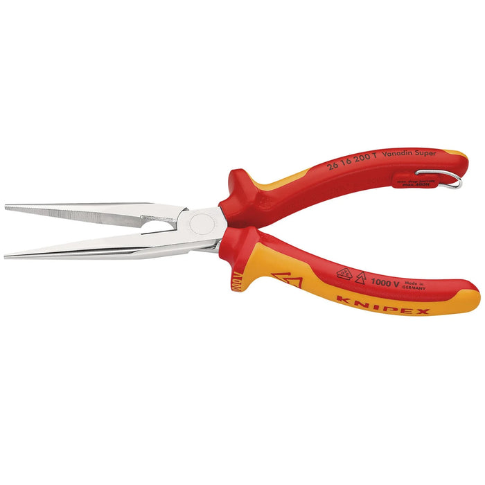 KNIPEX 26 16 200 T BK Snipe Nose Side Cutting Pliers, 200mm - 26 16 200 T BK