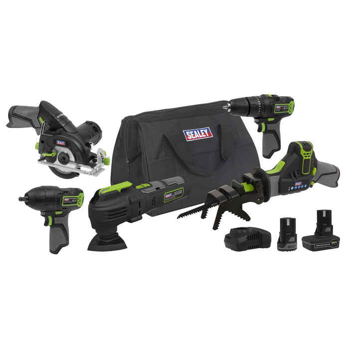 Sealey 5 x SV10.8 Series Cordless Combo Kit 10.8V - 2 Batteries CP108VCOMBO8 Sealey - Town Tools 