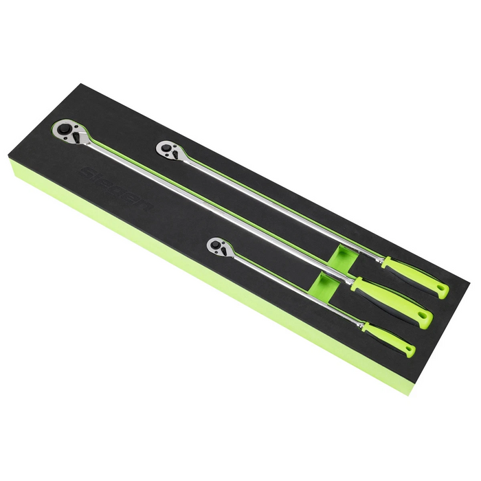 Sealey S01332 EXTRA LONG Ratchet Wrench 3 Piece Set 1/4 3/8 1/2 In EVA Foam FD25