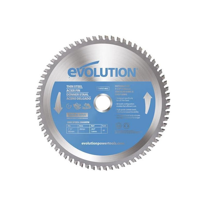 Evolution Thin Steel Cutting Circular Saw Blade 185 x 20mm x 68T Evolution - Town Tools
