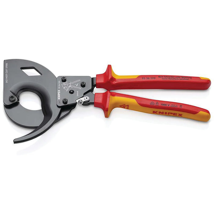 KNIPEX 95 36 320 Cable Cutter (ratchet principle, 3-stage) insulated with