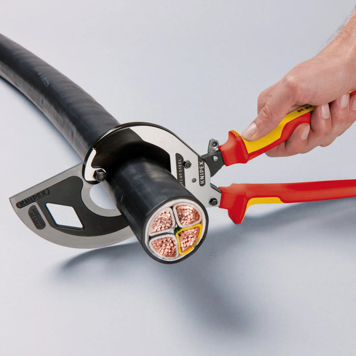 KNIPEX 95 36 320 Cable Cutter (ratchet principle, 3-stage) insulated with