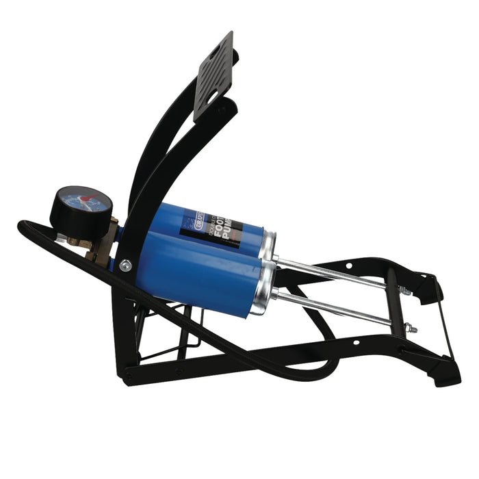 Draper Double Cylinder Foot Pump with Pressure Gauge - 4435