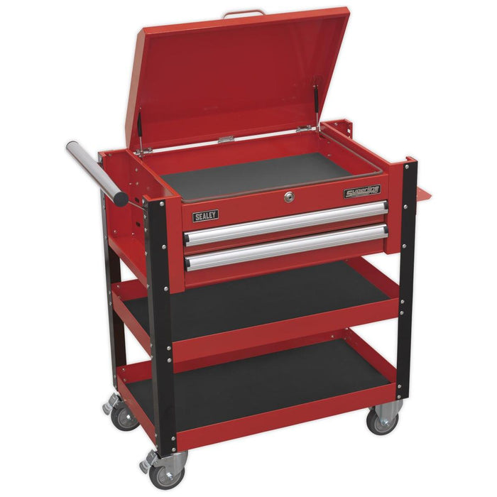 Sealey Heavy-Duty Mobile Tool & Parts Trolley 2 Drawers & Lockable Top Red Sealey - Town Tools 